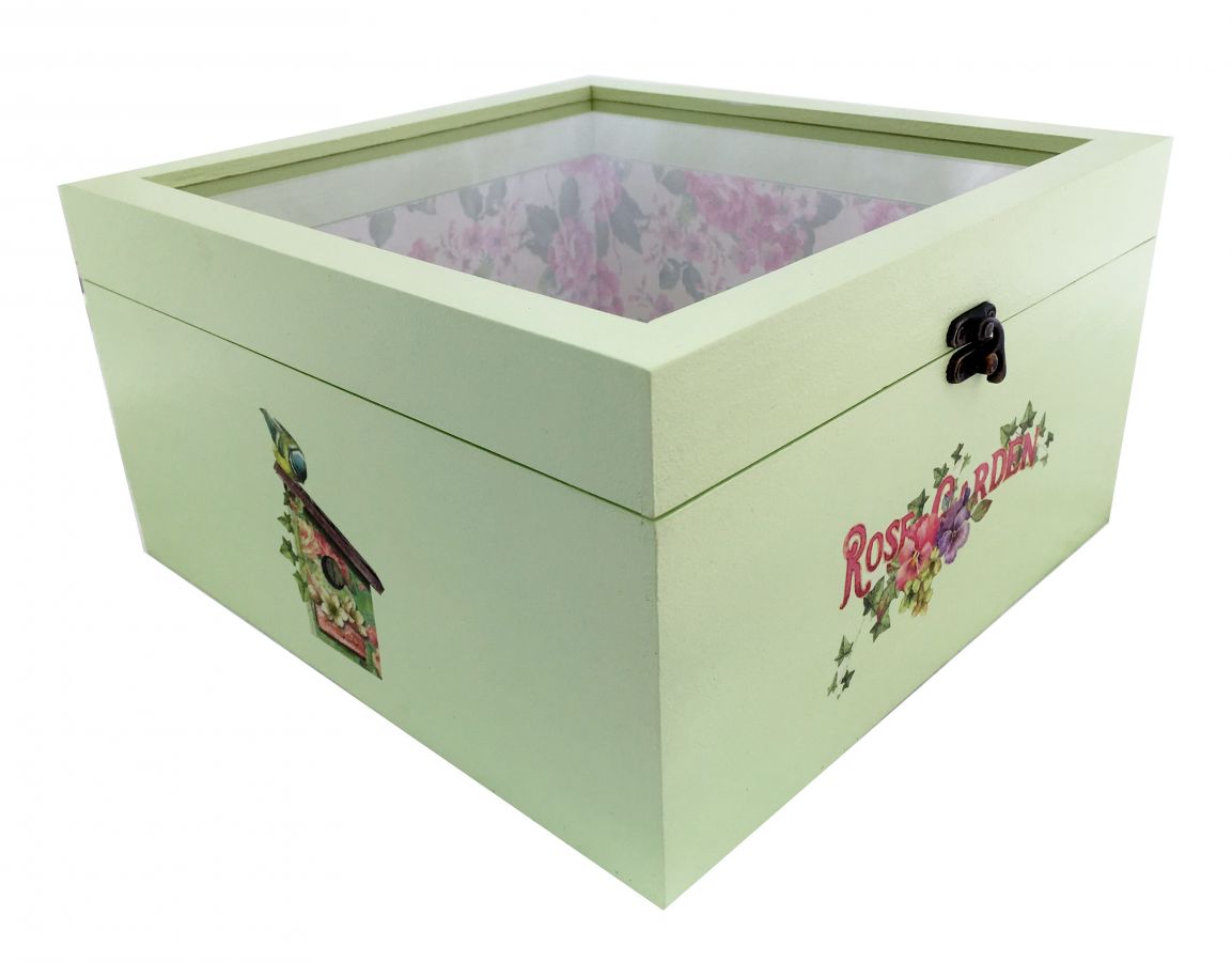 Wooden box and its glass lid. Model : rose garden