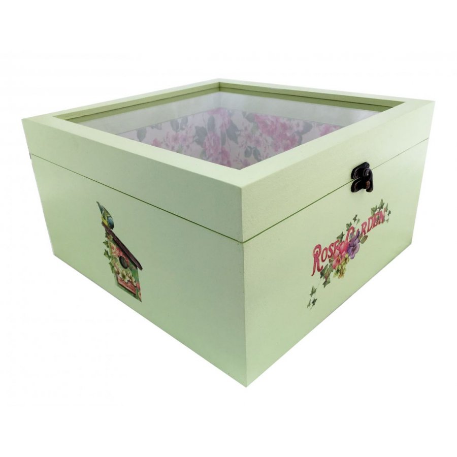 Wooden box and its glass lid. Model : rose garden