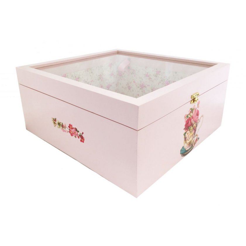 Wooden box and its glass lid. Model : rose tea