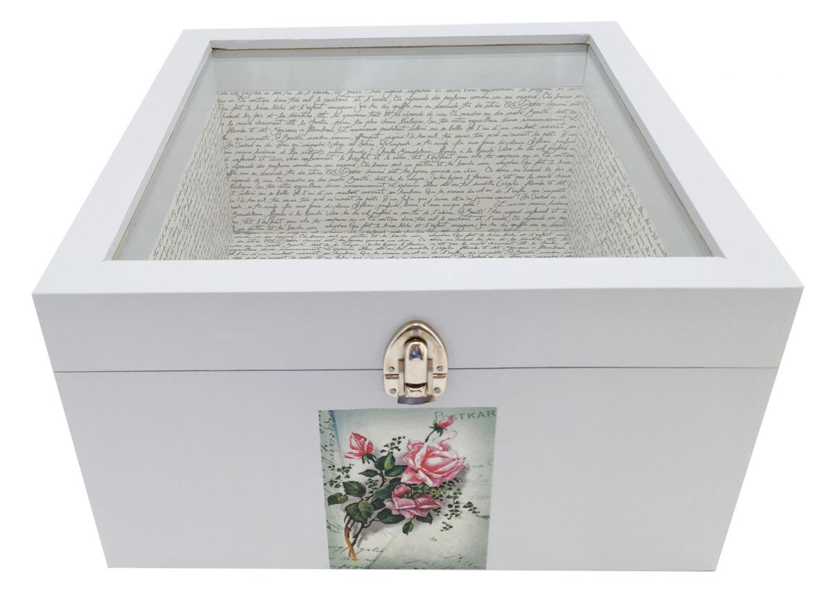 Wooden box and its glass lid. Model : rose water letter