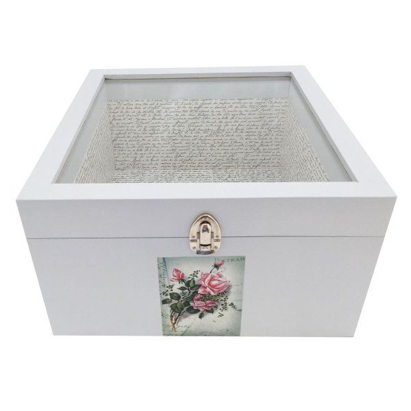 Wooden box and its glass lid. Model : rose water letter