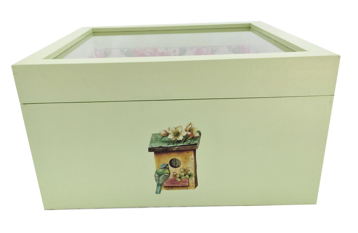 Wooden box and its glass lid. Model : rose garden