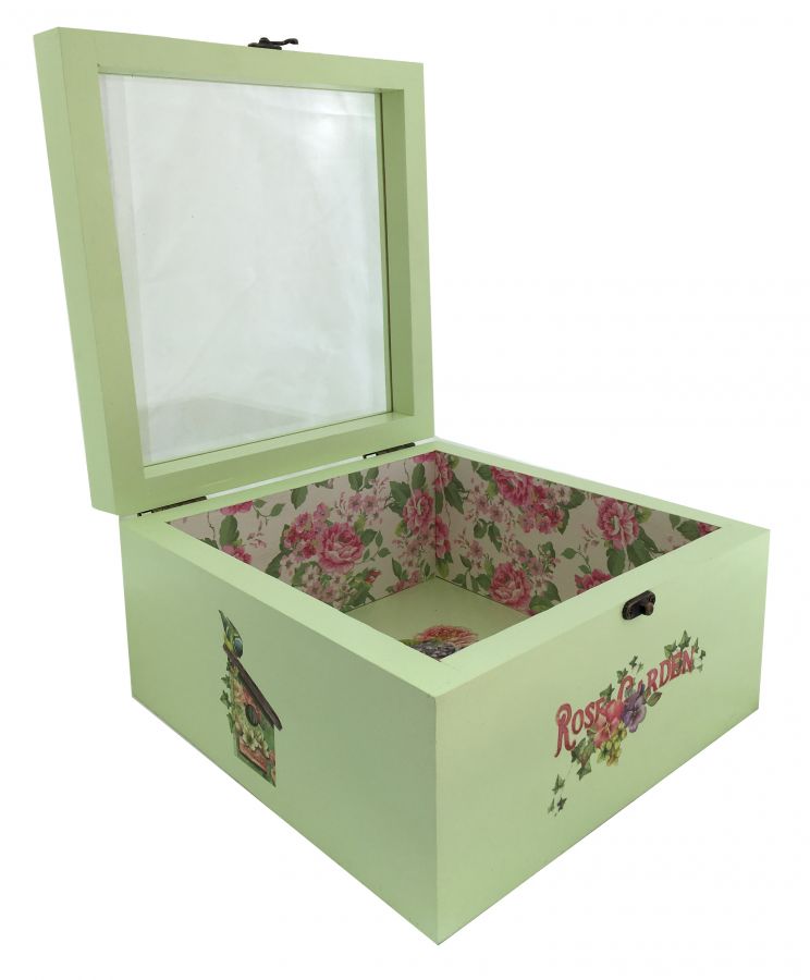 Wooden box and its glass lid. Model : rose garden