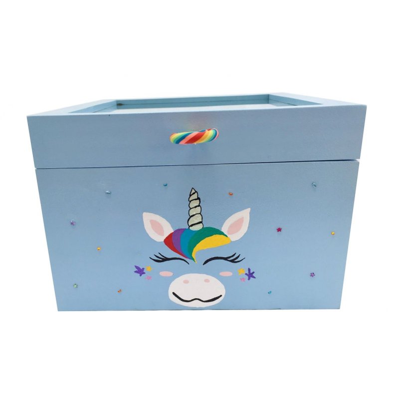 Wooden box and its glass lid. Model : blue unicorn