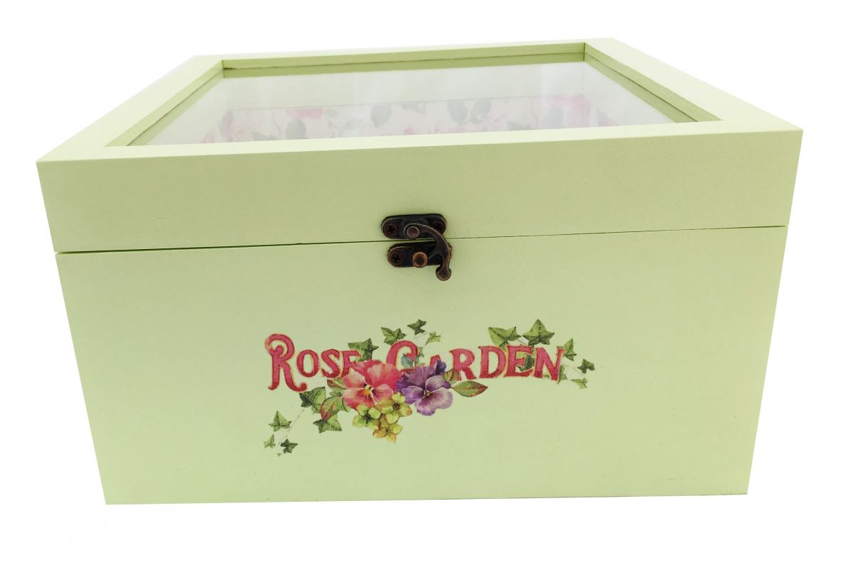 Wooden box and its glass lid. Model : rose garden