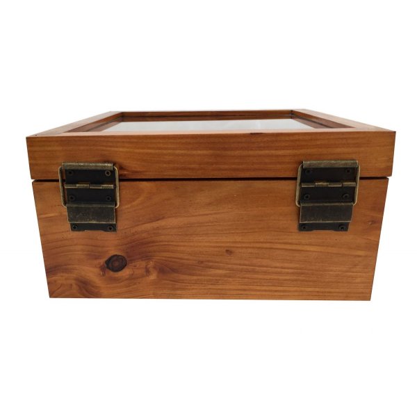 Wooden box inclined and its glass lid. Model: marine anchor.