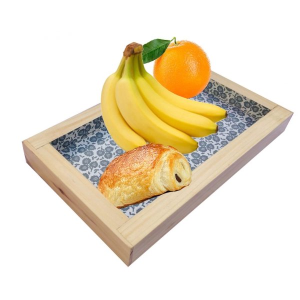 Dessous-de-plat en rondin de bois merisier / prunier, r&eacute;versible en coupelle d&eacute;cor petite feuille grise