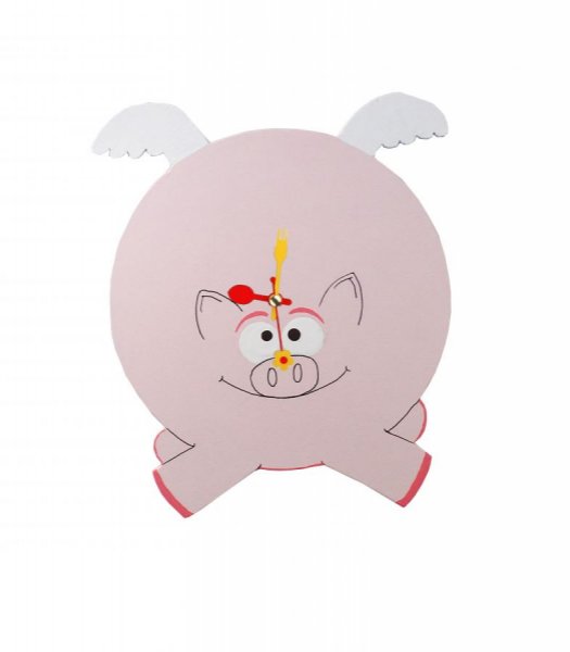 Wooden clock "flying pig" humor