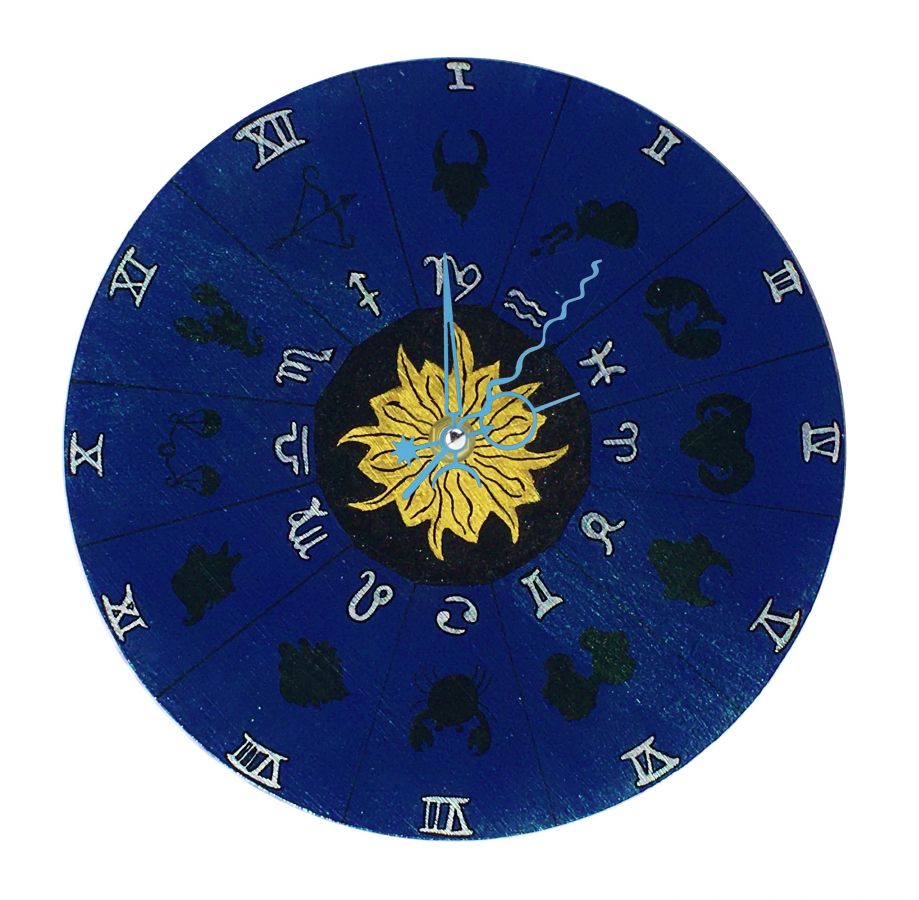 Round wooden wall clock model "horoscope 