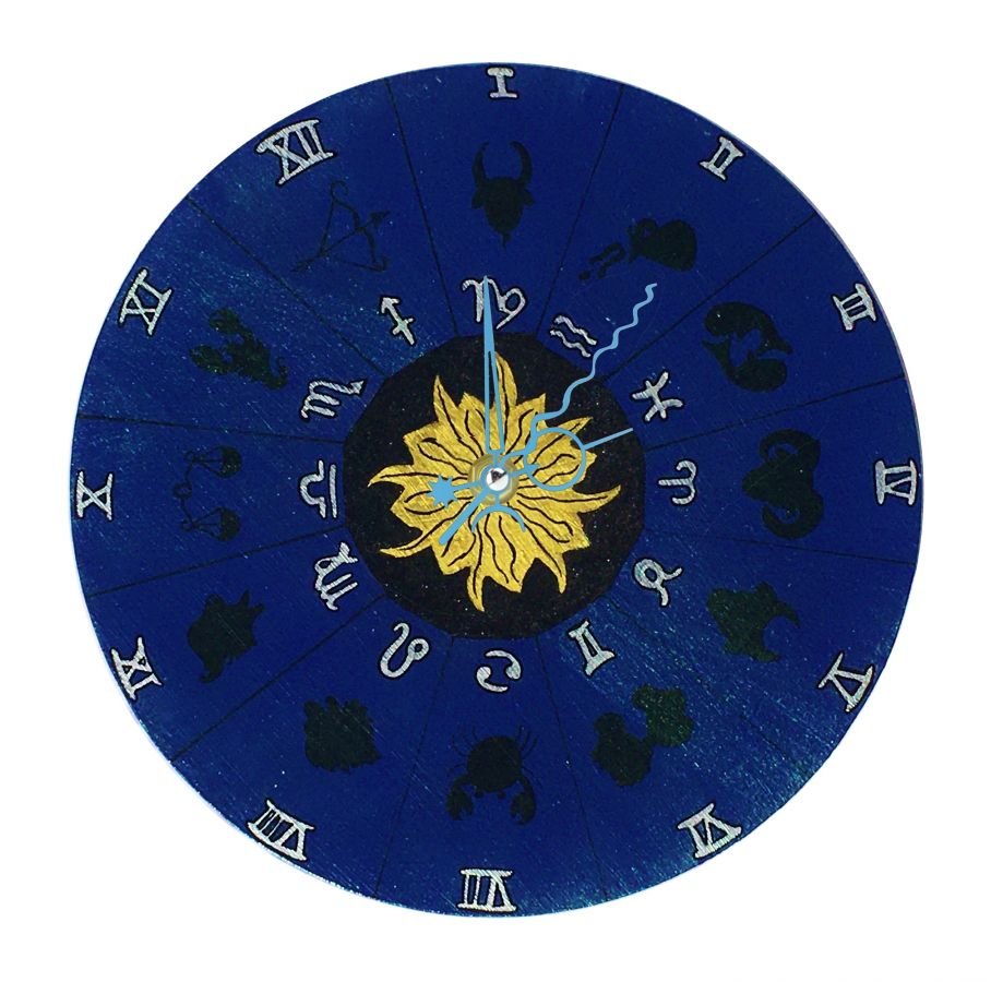 Round wooden wall clock model "horoscope 