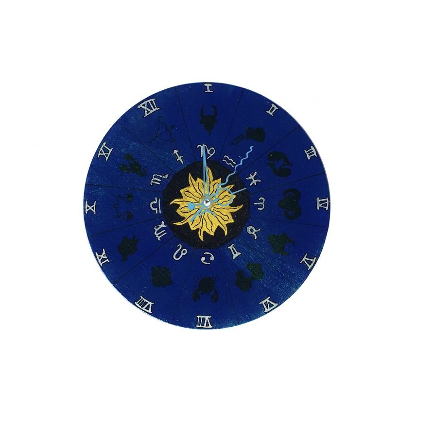 Round wooden wall clock model "horoscope 