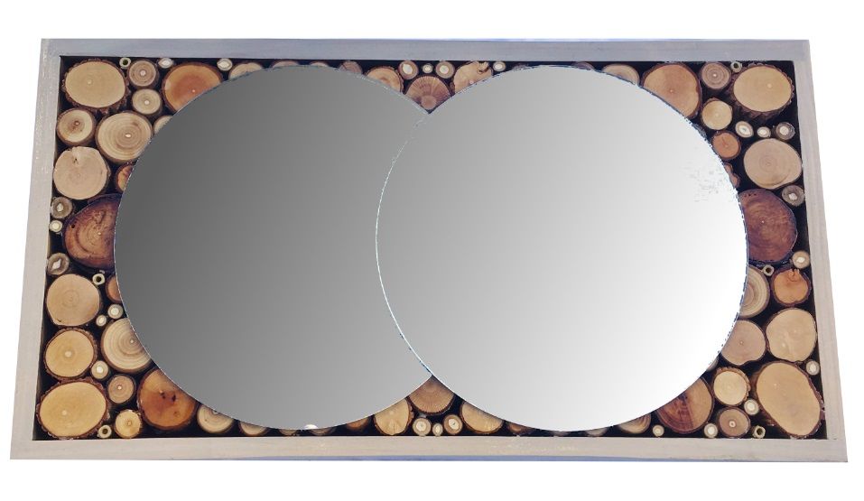 Rectangular mirror in wood log 39 x 20 cm grey