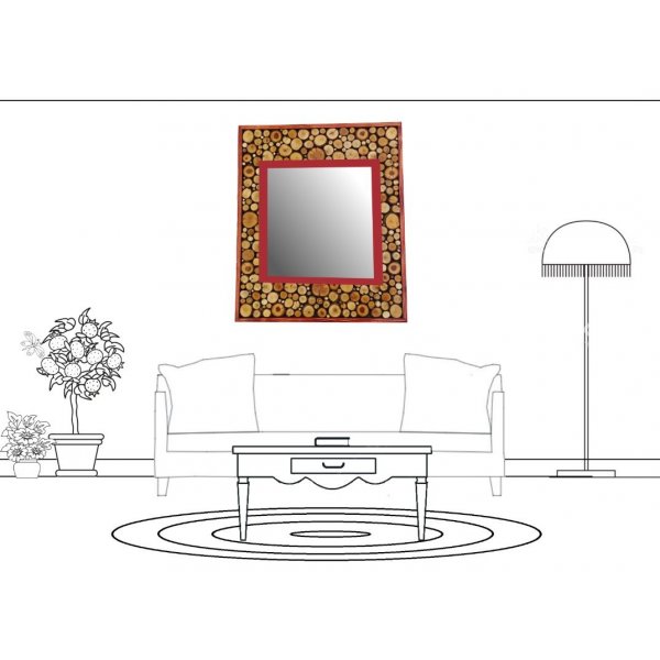 Large rectangular mirror in red mahogany wood 47 x 56 cm