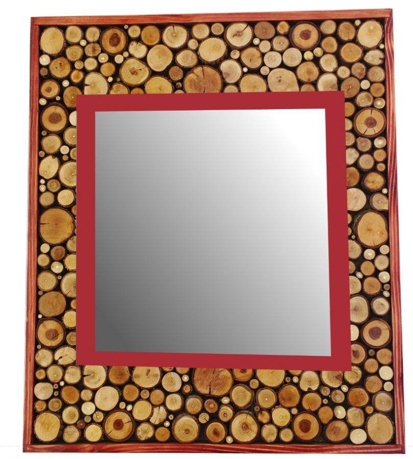 Large rectangular mirror in red mahogany wood 47 x 56 cm