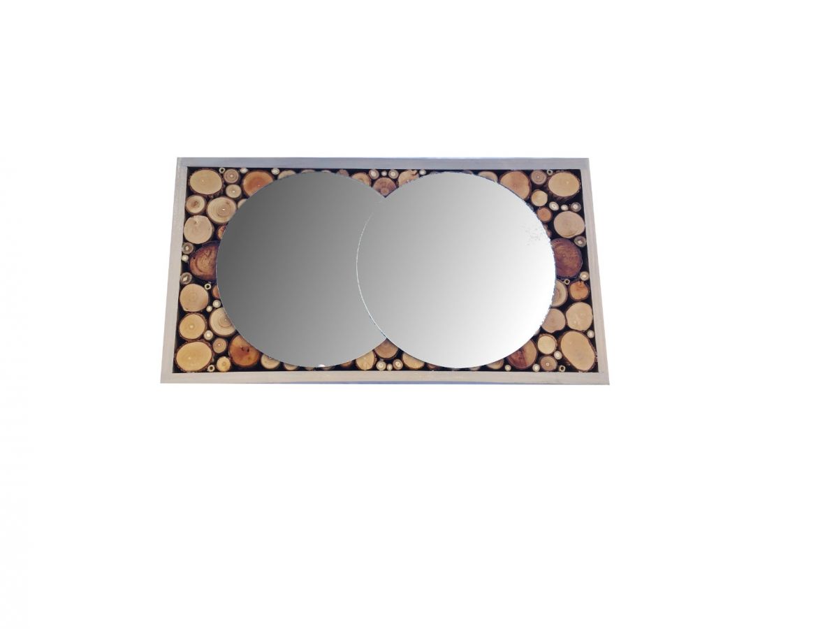 Rectangular mirror in wood log 39 x 20 cm grey