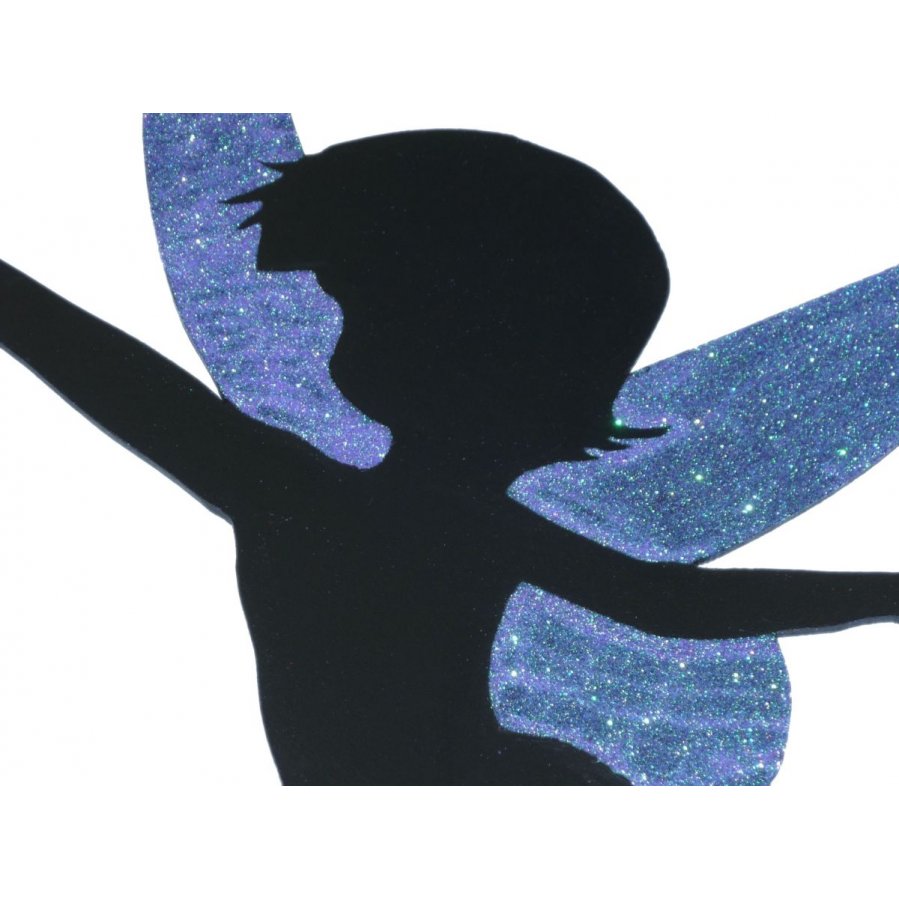 Wooden wall or door sign model : dancing fairy 60x38 Cm Holographic glitter purple green