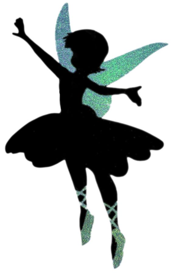 Wooden wall or door sign model : dancing fairy 60x38 Cm Holographic glitter purple green