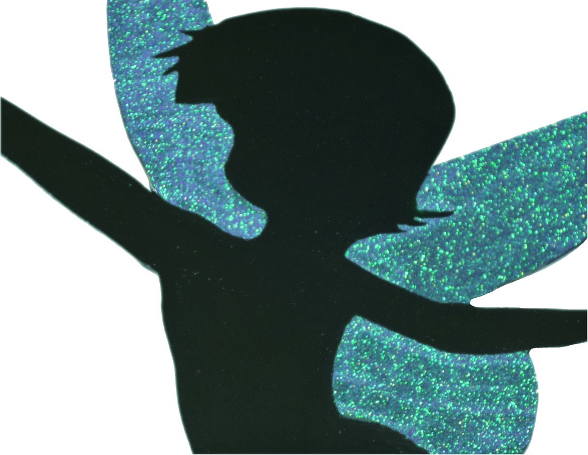 Wooden wall or door sign model : dancing fairy 60x38 Cm Holographic glitter purple green