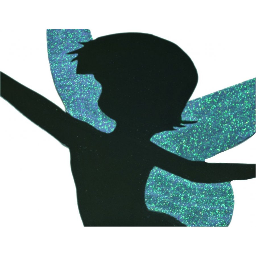 Wooden wall or door sign model : dancing fairy 60x38 Cm Holographic glitter purple green