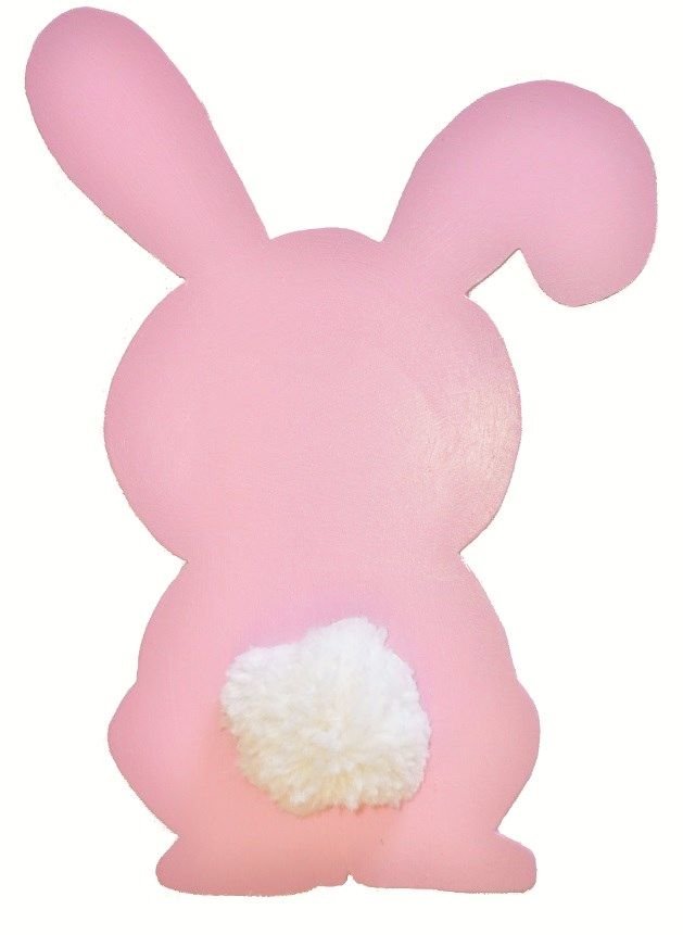 Wall or door sign in wood model: pink rabbit wool pompon tail 29x20 cm girl