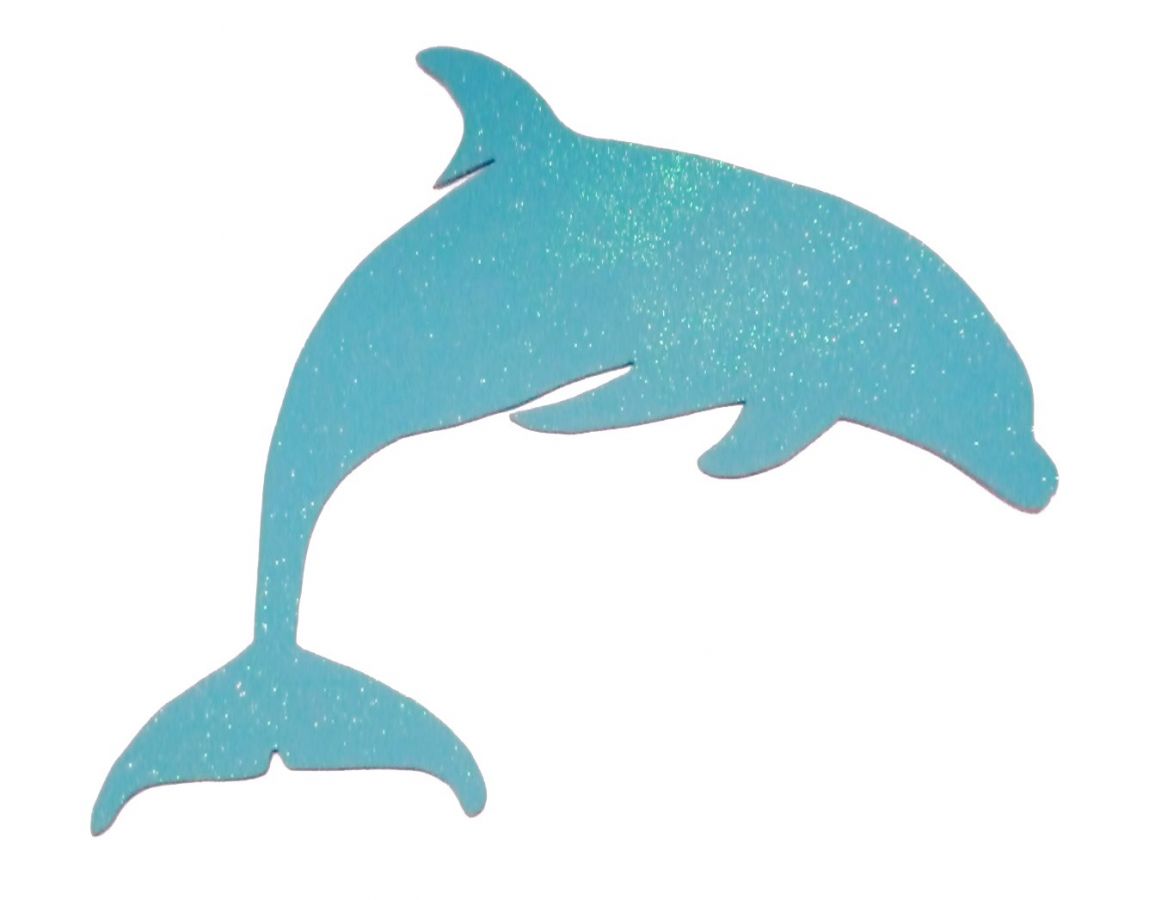 Wall or door sign in wood model : dolphin 31x28 cm turquoise with glitter