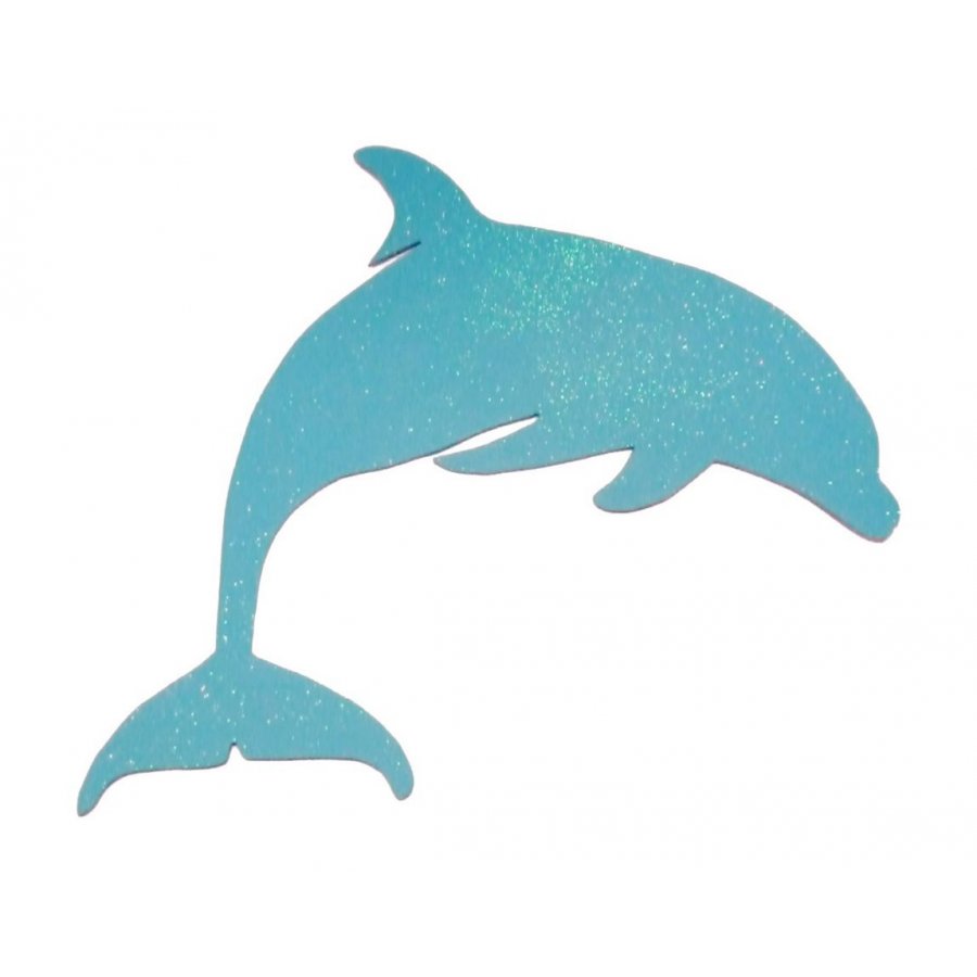 Wall or door sign in wood model : dolphin 31x28 cm turquoise with glitter