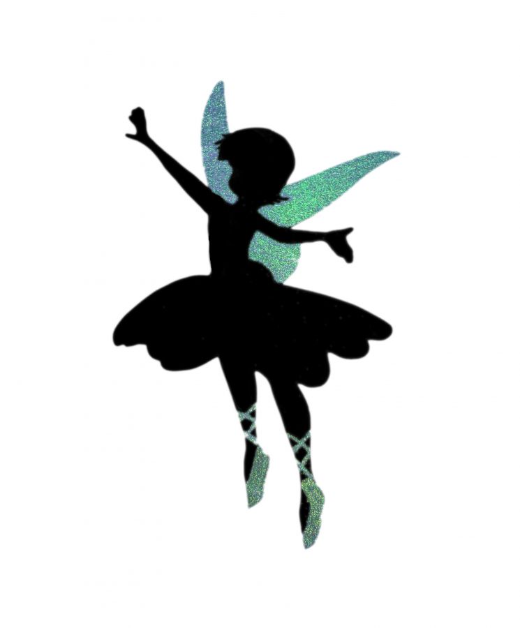 Wooden wall or door sign model : dancing fairy 60x38 Cm Holographic glitter purple green