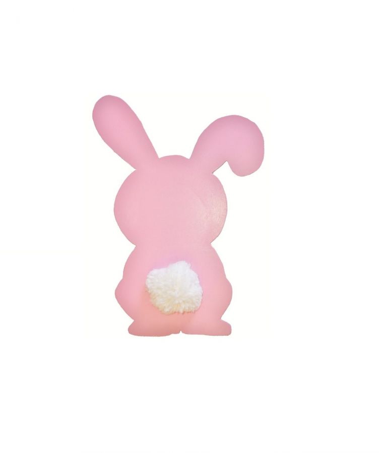 Wall or door sign in wood model: pink rabbit wool pompon tail 29x20 cm girl