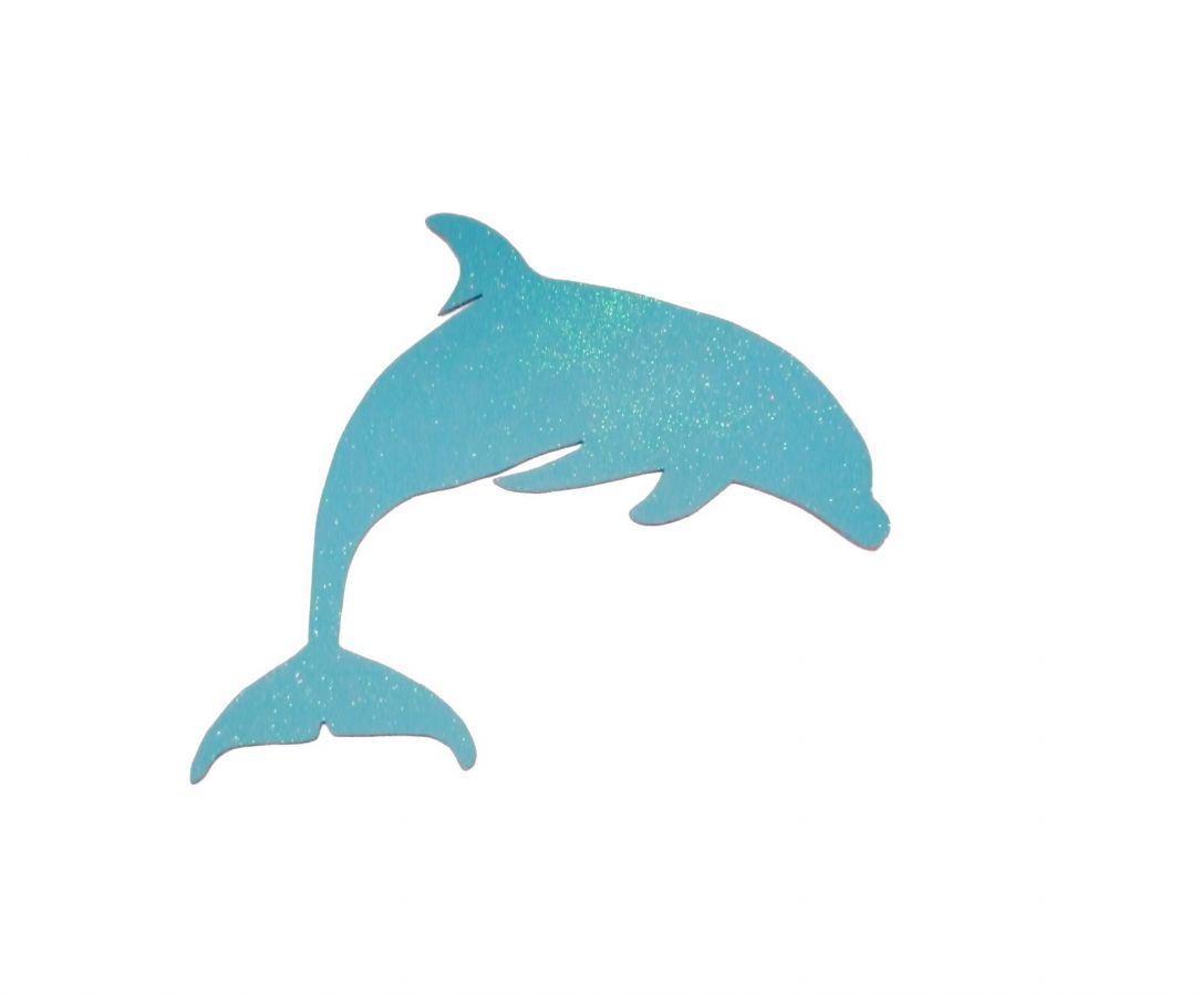 Wall or door sign in wood model : dolphin 31x28 cm turquoise with glitter