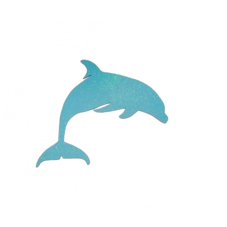 Wall or door sign in wood model : dolphin 31x28 cm turquoise with glitter