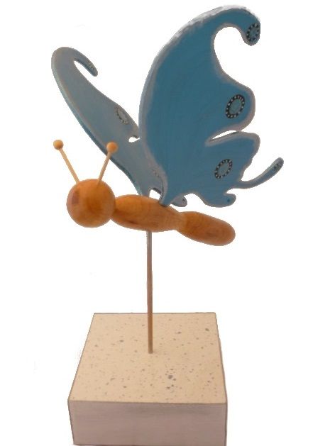 Electric blue butterfly on a stand wood sculpture