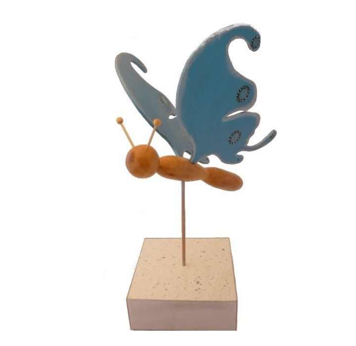 Electric blue butterfly on a stand wood sculpture