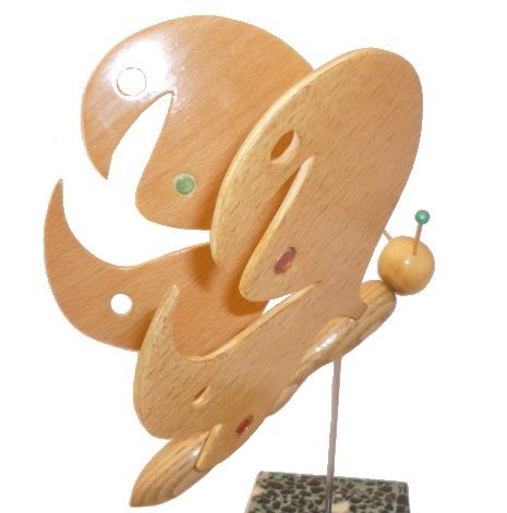 butterfly in beech, maple and chestnut on Italian marble base Terrazzo wood sculpture