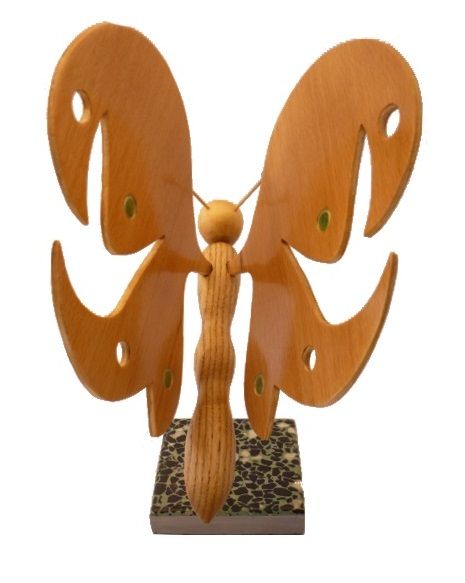 butterfly in beech, maple and chestnut on Italian marble base Terrazzo wood sculpture