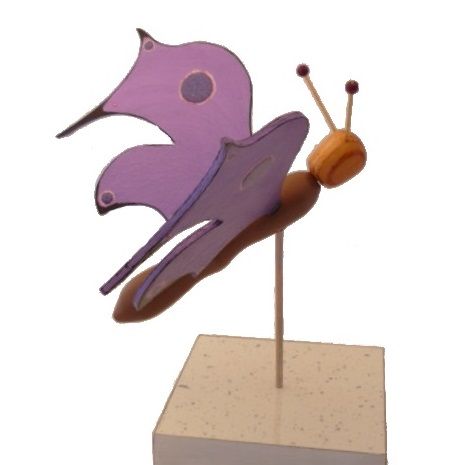 Electric purple butterfly on a stand wood sculpture