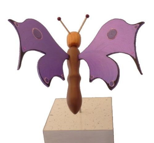 Electric purple butterfly on a stand wood sculpture