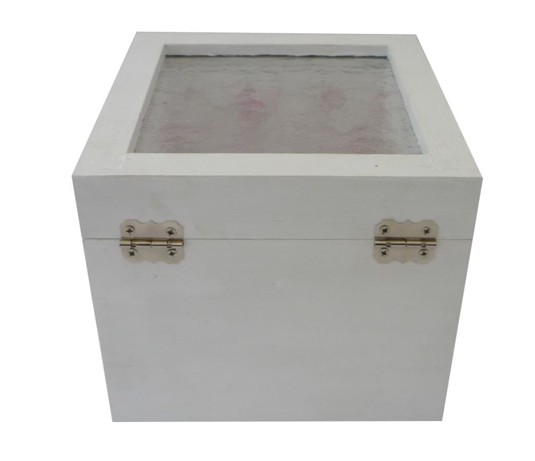 Small solid wood box decorated with white cupcake