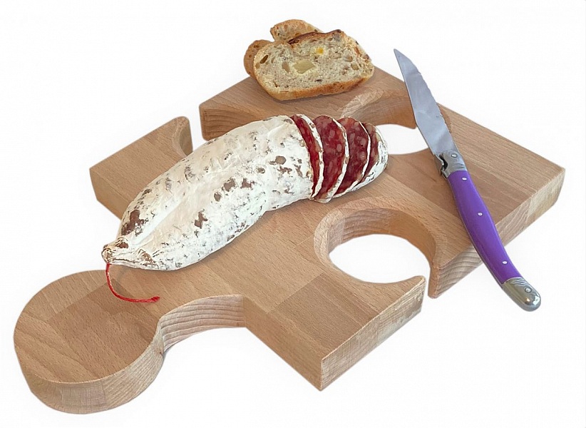 Natural Beech Wood Cutting Board Fsc Model Puzzle Piece Placement 3 Glasses