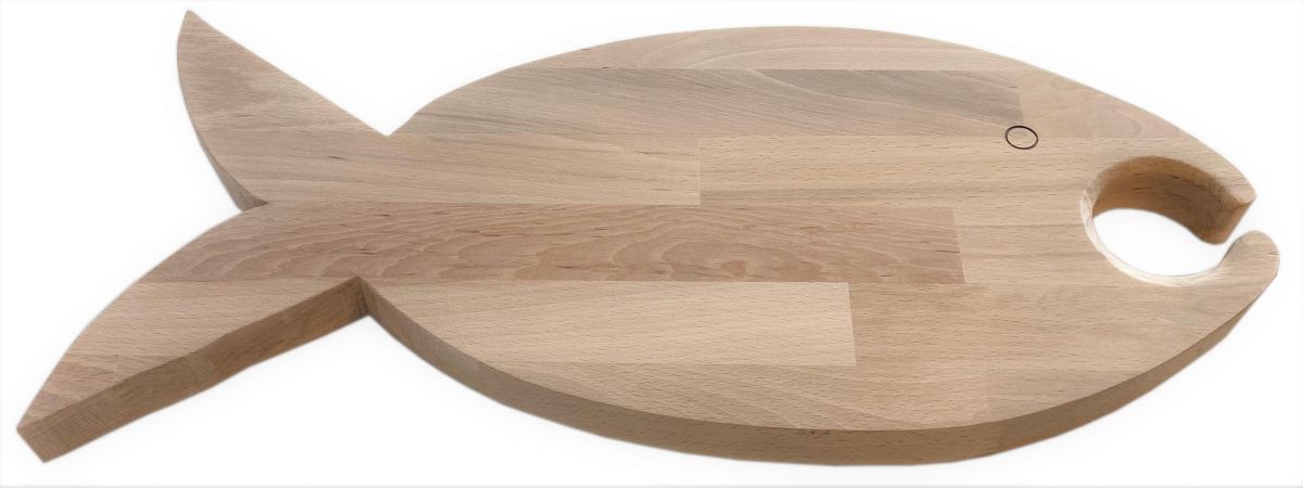 Special cutting board made of natural beech wood FSC fish model place 1 glass 