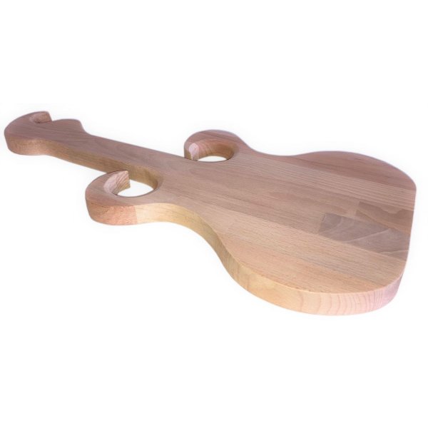 Special cutting board made of natural beech wood FSC model guitar place 2 glasses