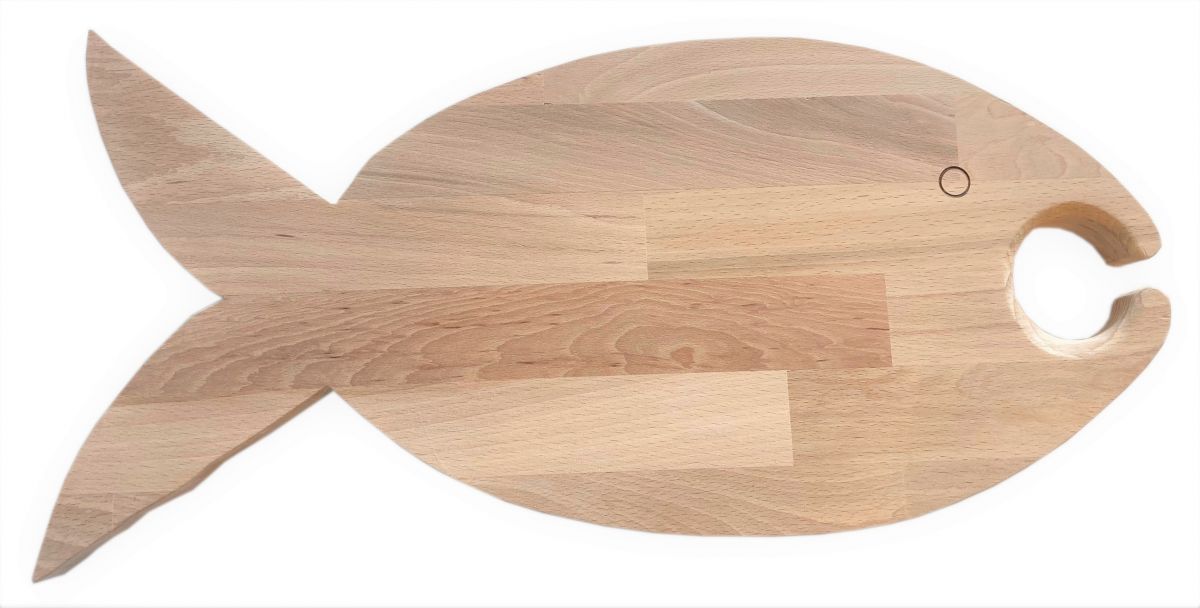 Special cutting board made of natural beech wood FSC fish model place 1 glass 