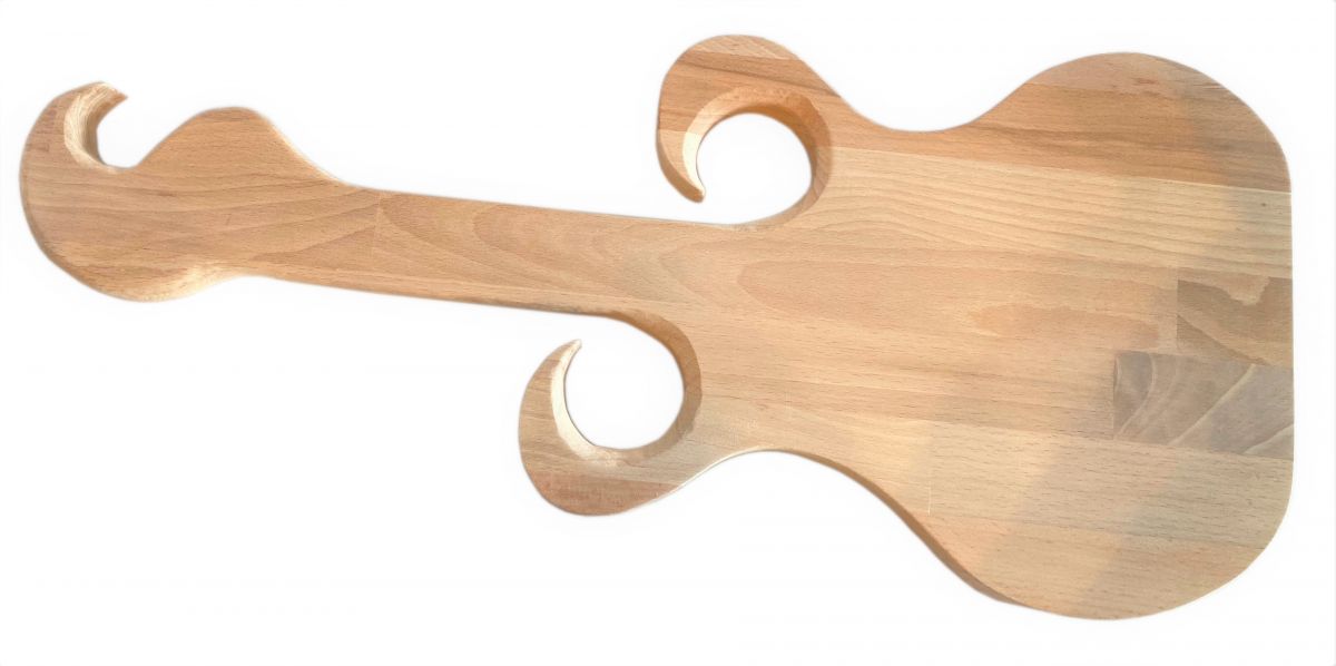 Special cutting board made of natural beech wood FSC model guitar place 2 glasses