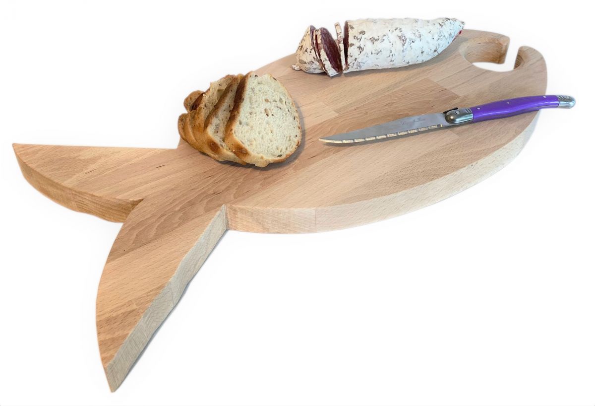 Special cutting board made of natural beech wood FSC fish model place 1 glass 