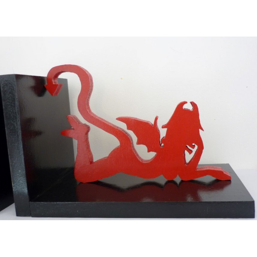 Wooden bookend "Angel and She-Devil" modern