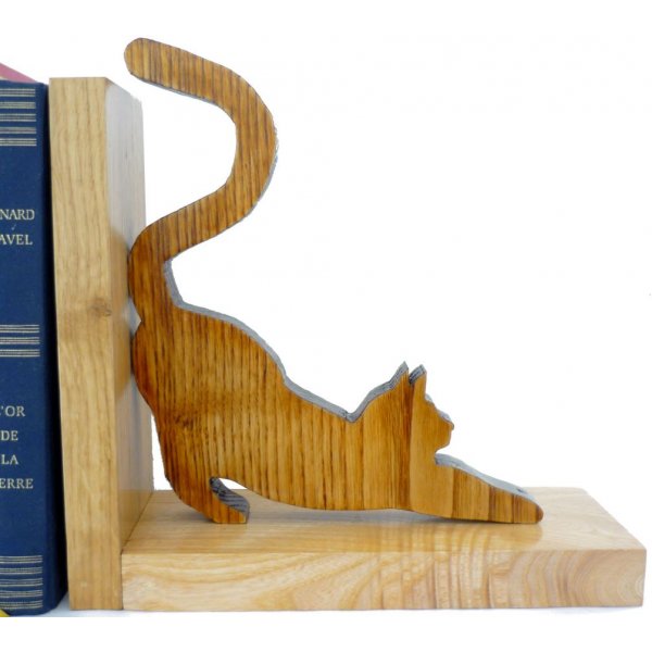 Solid Wood Bookend " Les Chats " In Chestnut, Ash And Oak
