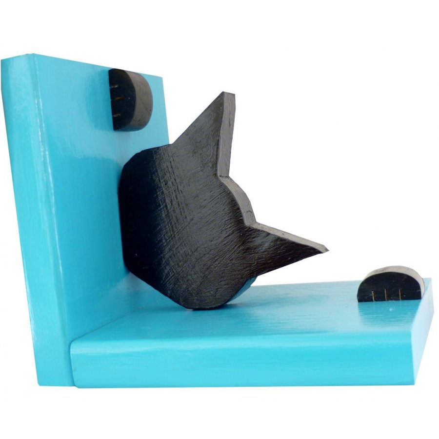 Modern solid wood bookend "Chat espiègle", in Landes pine 