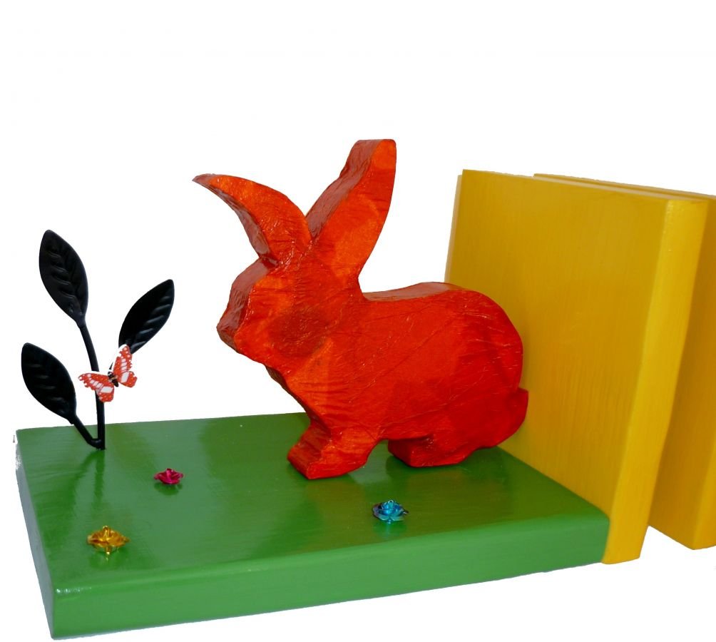 Modern solid wood bookend "Lapins", made of Landes pine 