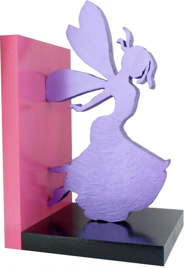 Modern "Happy Fairies" bookend, made of wood