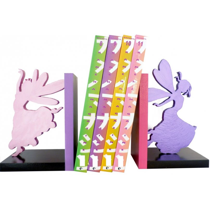 Modern "Happy Fairies" bookend, made of wood