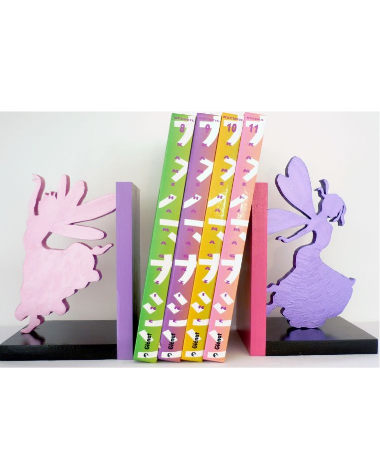 Modern "Happy Fairies" bookend, made of wood